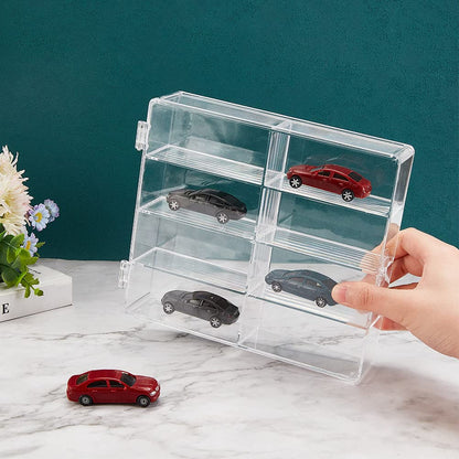 OLYCRAFT 8 Compartments Acrylic Car Display Case 19.5x17x4.4cm Small Cabinet Display Box Acrylic Model Car Displays Case Clear Bead Containers Clear