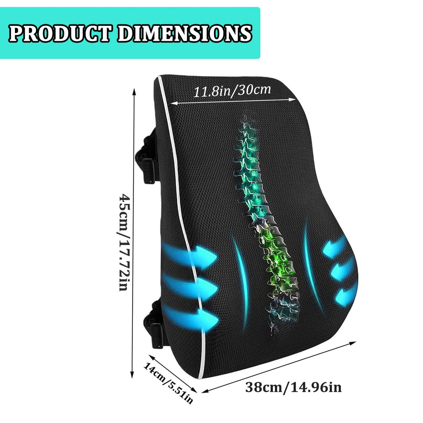 huixiaoqing Memory Foam Lumbar Support Pillow for Office Chair, Car & Wheelchair, Breathable Mesh Cover with Double Adjustable Straps