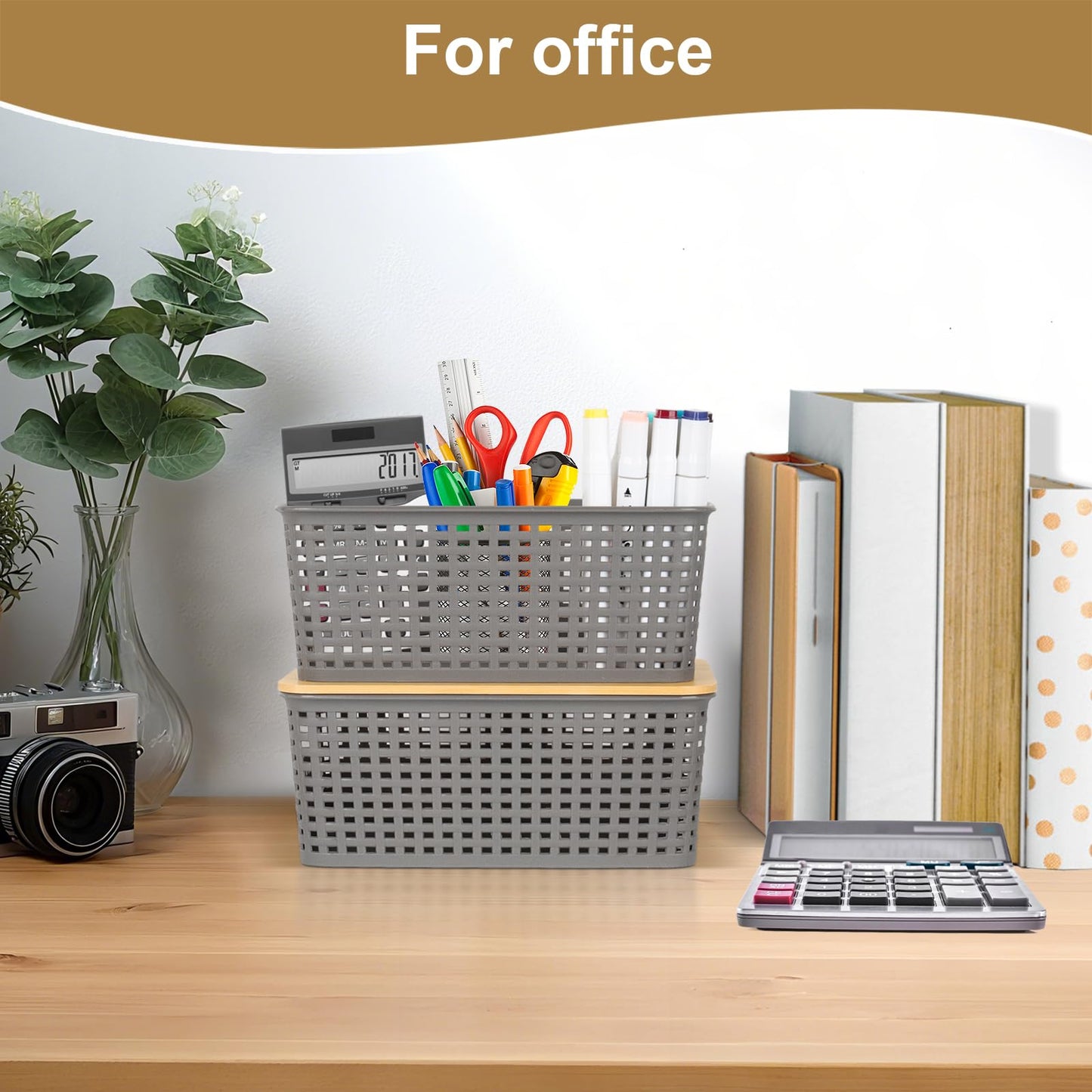 Nymblis 6Pcs Storage Boxes with Lids, Stackable Storage Baskets, Grey