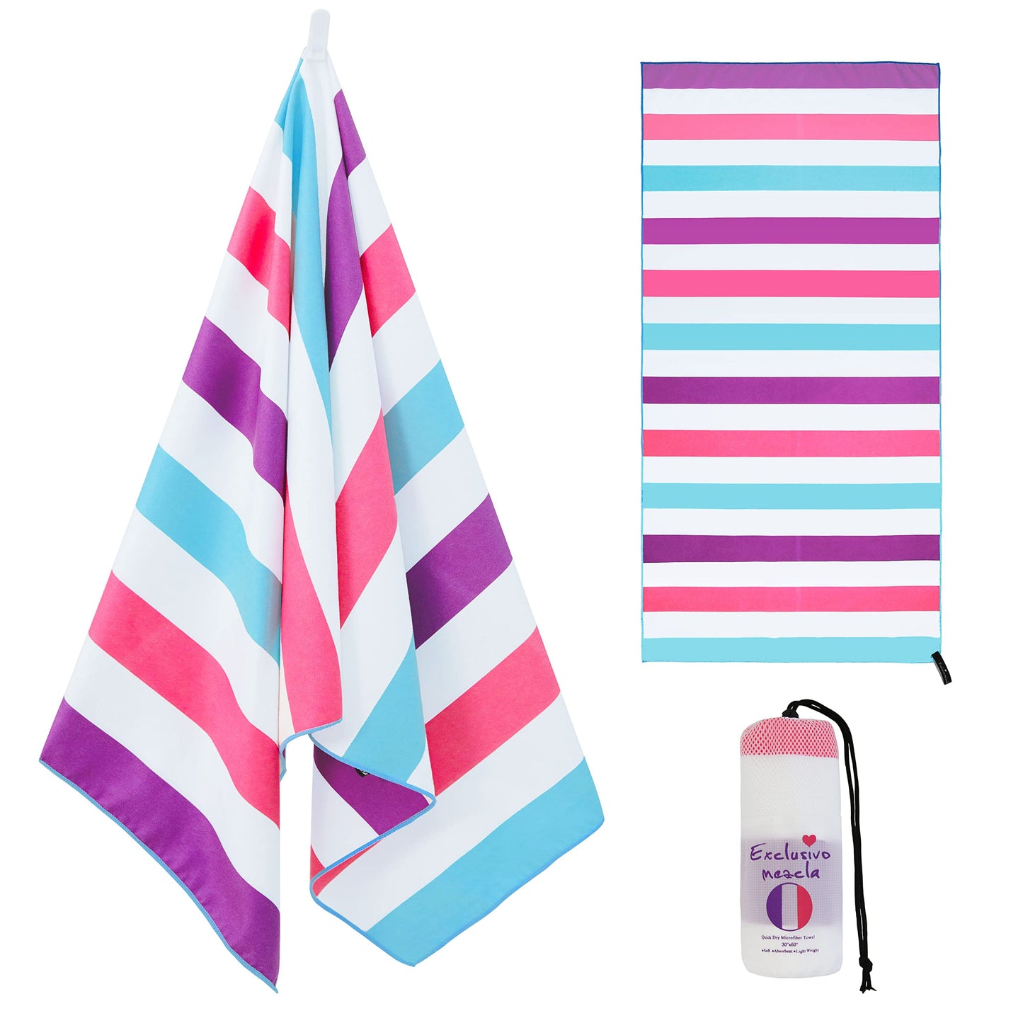 Exclusivo Mezcla Large Microfiber Quick Dry Beach Pool Towel, 152x76 cm