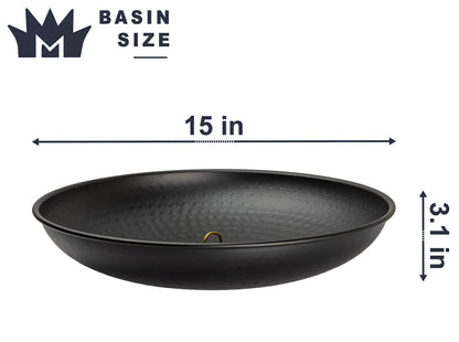 Monarch Rain Chains 15 inch Basin Hand Hammered Rain Chain Anchoring Basin Downspout Gutters for Outdoor Garden, Lawn and Patio Water Feature, 15 inch