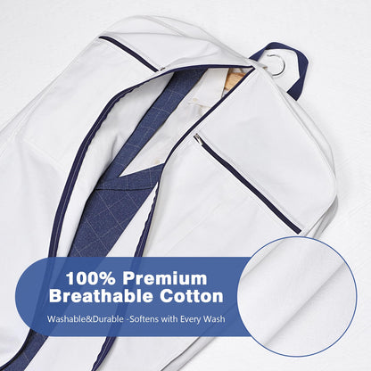 Univivi Premium Cotton Garment Bags for Travel, 43 in Suit Cover Bag,White
