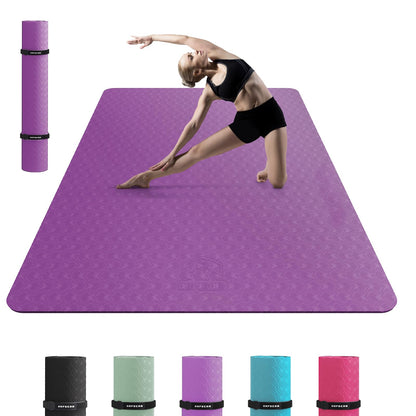 HAPBEAR Large Yoga Mat for Women- 183cm?116cm?6mm, TPE Non-Slip, Durable, Eco-Friendly, Extra Large Thick Wide Exercise Mat for