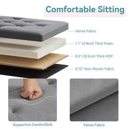 BRIAN & DANY Ottoman Storage Box Velvet Foldable Storage Ottoman Bench with Highly Elastic Sponge Filling for Living Room, 80 x 40 x 40 cm, Gray