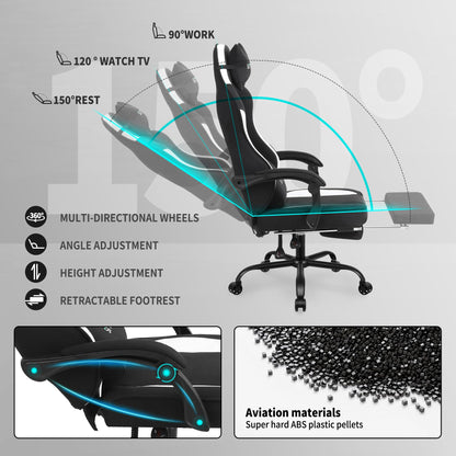 SITMOD Fabric Gaming Chair with Footrest, High Back PC Video Game Chair with Pocket Spring, Ergonomic Computer Desk Chair with Linkage Armrests