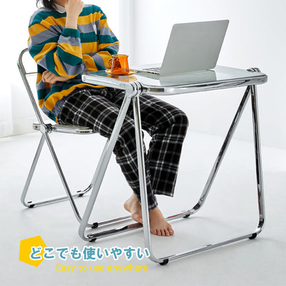 KAIHAOWIN Folding TV Tray Table Clear Acrylic Foldable Table No Assembly Required Tiny Desk for Home Office Side Table Small Computer Desk for Small