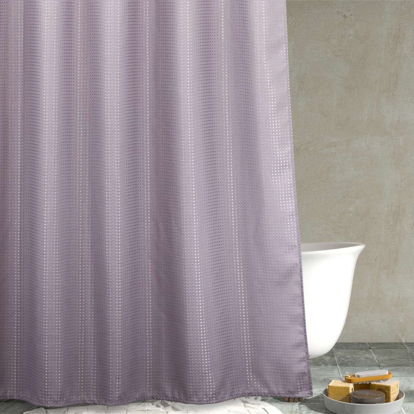 Popkozzi Lavender Waffle Fabric Shower Curtain: Light Purple Lilac Heavy Duty Textured Shower Curtains for Bathroom - Water Repellent Washable Thick