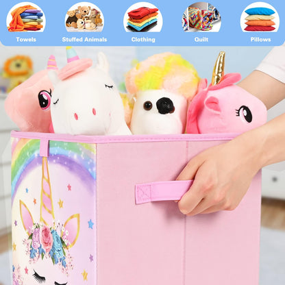 WERNNSAI Unicorn-Themed Storage Bins, Pink, Fabric & Cardboard, 11" x 11" x 11", 4 Pack