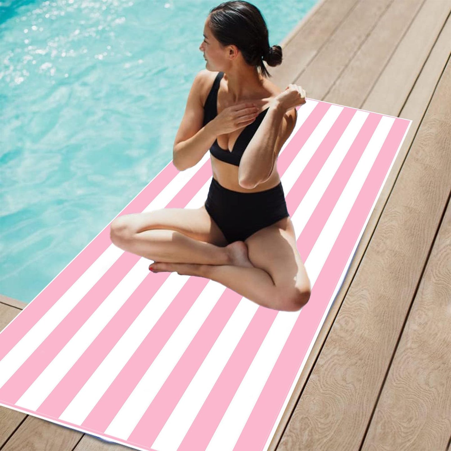 Large Thin Microfibre Beach Towel with Bag for Adult Men Women,160x90cm Pink Stripe Beach Towels Quick Dry Sand Free Lightweight Swim Bath Towel for