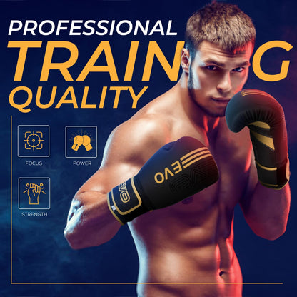 EVO Fitness Matte Black Boxing Gloves and Pads Set Punching Focus Mitts Hook and Jab Hand Target Strike Shield Training Sparring MMA Martial Arts Muay