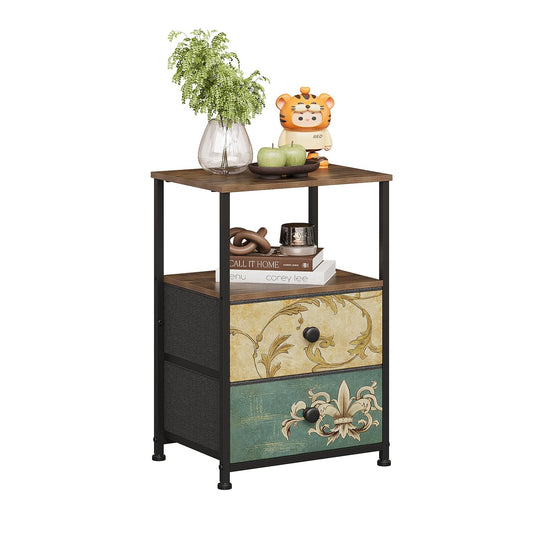 VEDECASA Chest of Drawers with 2 Drawers Open Shelves Bedside Table Dresser for Bedroom Vintage Nightstand Storage Cabinet for Living Room Sofa Couch