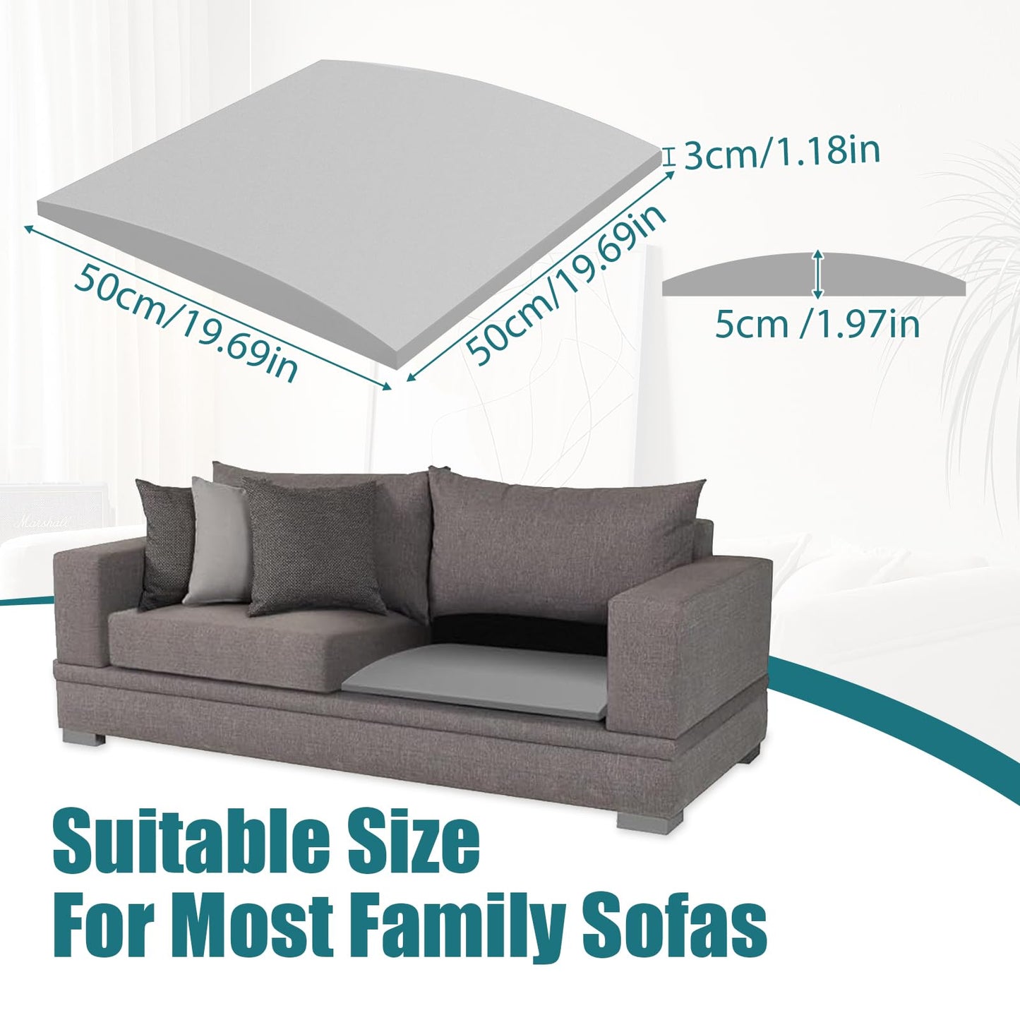 TUAKIMCE 2Pack Sofa Cushion Support for Sagging Seats, 50x 50x 5cm High-Density Foam Sofa Seat Cushions, Curved Furniture Support Pad for Sag Repair