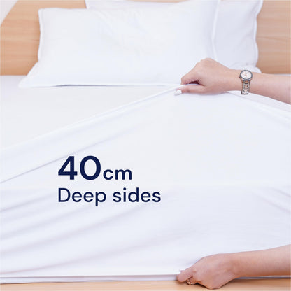 Sheet Story Bamboo Waterproof Mattress Protector Double Size - 40cm Deep Pocket - Hypoallergenic, Terry Bamboo Fabric - Mattress Protector Double Bed