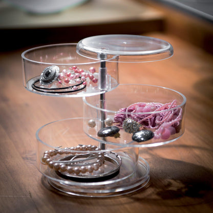 Compactor Swivel Jewellery Holder with 3 Levels, Transparent, Diameter 11.5 x H. 13.7 cm, RAN6040