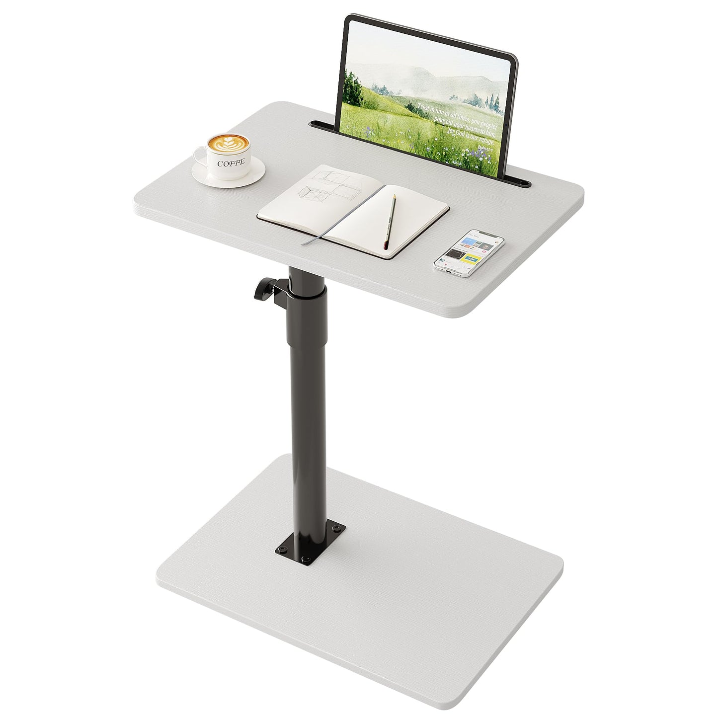 CAIYUN C Shaped Side Table, Height Adjustable Swivel 360° Rotating, White End Table for Small Spaces
