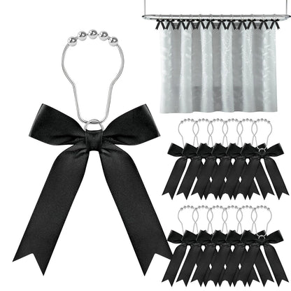 12 Black Bow Shower Curtain Hooks, Cute Bow Bathroom Accessories Decor Supplies, Stainless Steel Fine Workmanship Shower Rings Decor