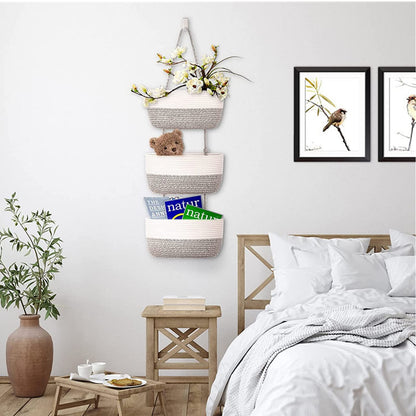 Inscrip Hanging Storage Baskets for Door, Hanging Storage, 3-Tier Hanging Basket Made of Cotton Rope, Woven Organiser