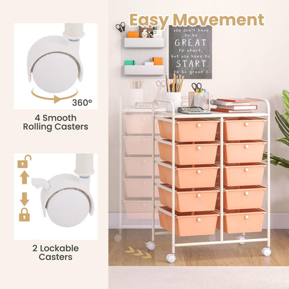 GiantexUK 10 Drawers Storage Cart, Mobile Rolling Storage Trolley with 4 Lockable Wheels & Handles