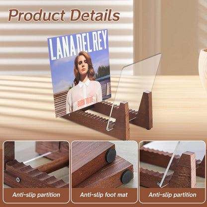 DYHNQE Vinyl Record Storage Holder, Solid Wood Album Storage Display Stand Album Organizer Record Holder Up to Hold 50 Single or Double LPs and 7"