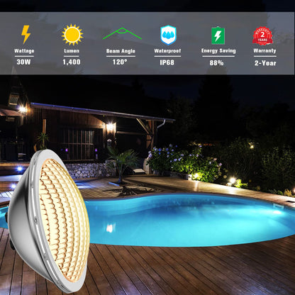 LyLmLe PAR56 Swimming Pool Lights 30W Underwater Lights LED Submersible Waterproof IP68 12V DC/AC,3000K Warm White
