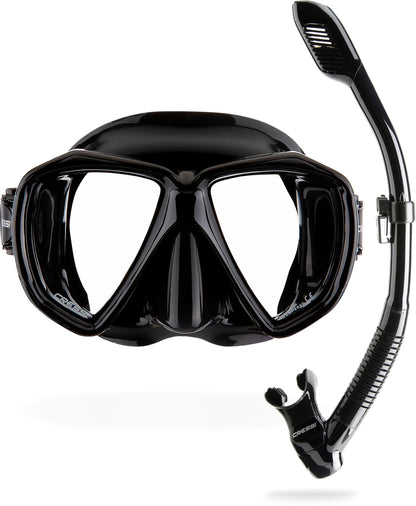 Cressi Set Ranger & Dry - Snorkel Set for Adults, Mask and Snorkel in Practical Case, Black / Black
