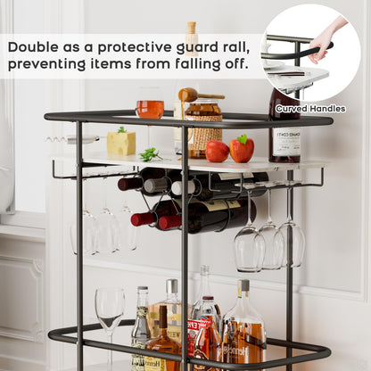 DAWNYIELD 2 Tier Mobile Bar Serving Cart, Drinks Trolley on Wheels, Black
