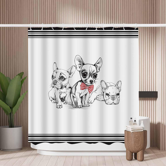 Woutay Shower Curtain Water Repellant Fabric Cute Dog,Mould Proof Resistant,Polyester,with 12 Plastic Hooks