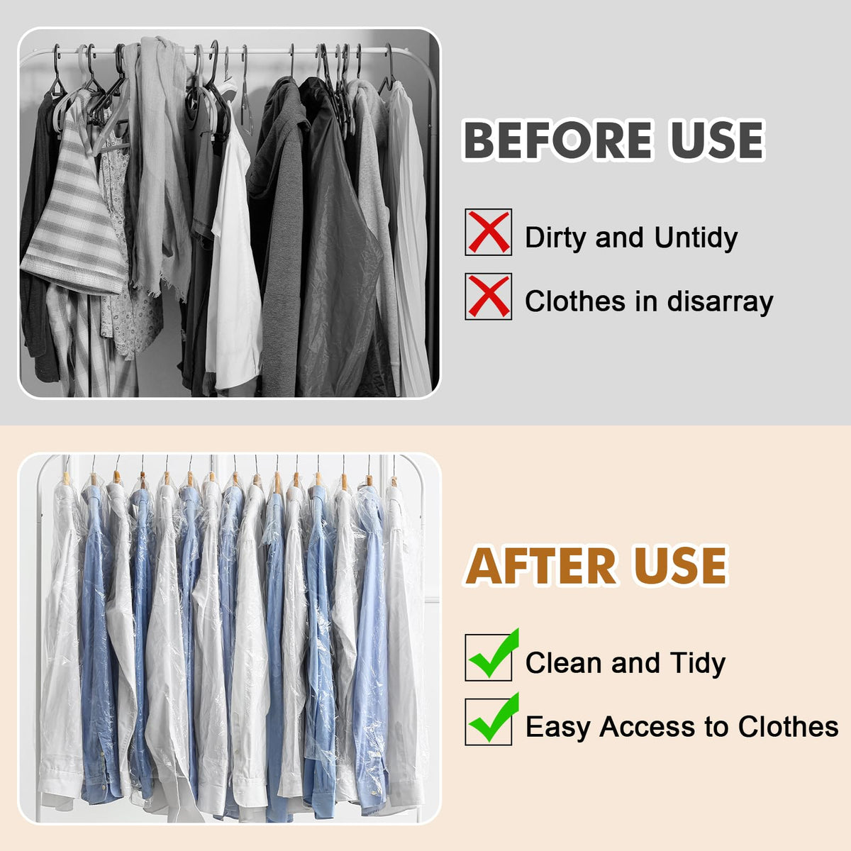Hejo 30 Pack Plastic Clothes Covers, 60x120cm Clear Clothes Bags Hanging