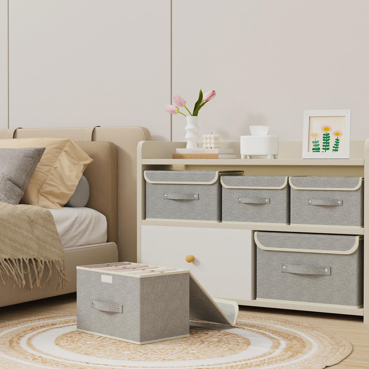 ENUMAIL Foldable Fabric Storage Cubes with Lids,Grey 38x25x25cm,5 Pack