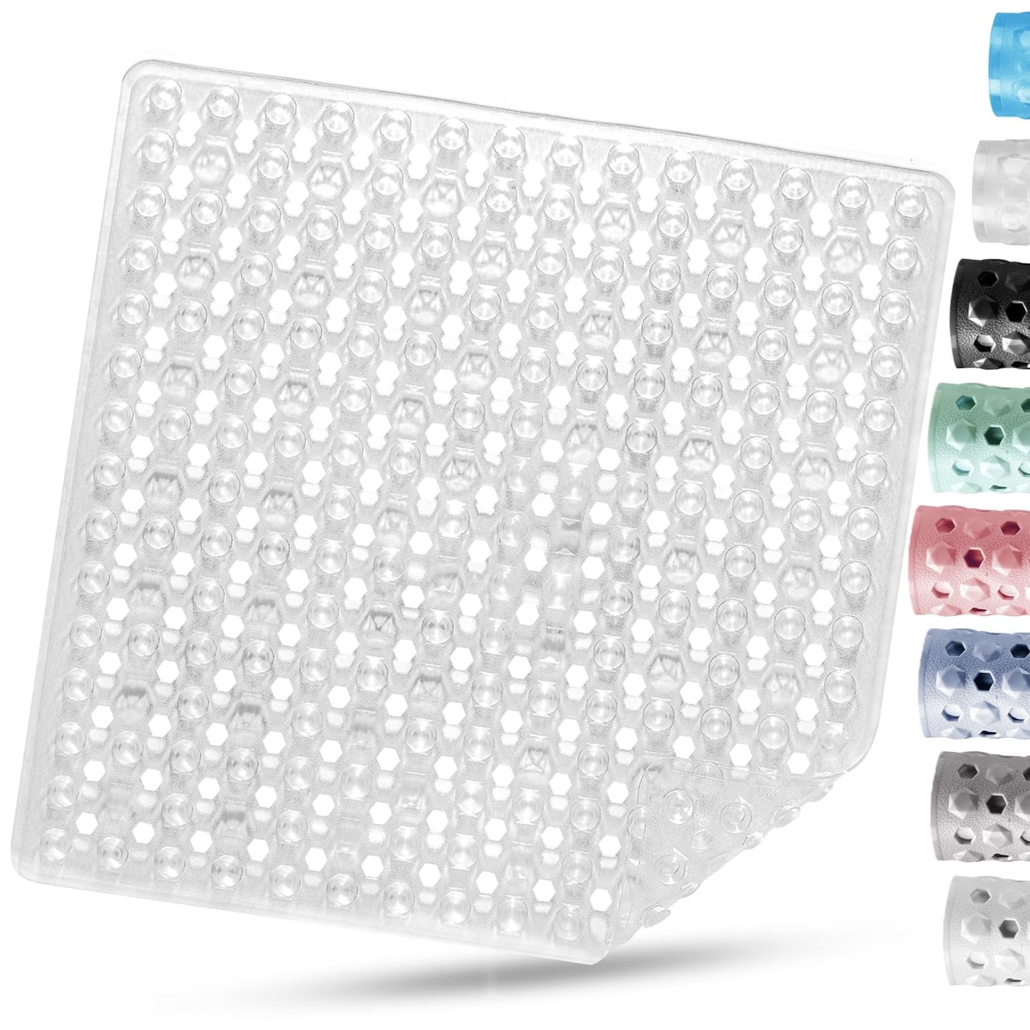 DOPROP Square Shower Mat Non Slip Anti Mould for Inside Shower 53x53cm PVC Bath Mats for Inside Shower Walk In Shower Tray with Suction Cups Drain