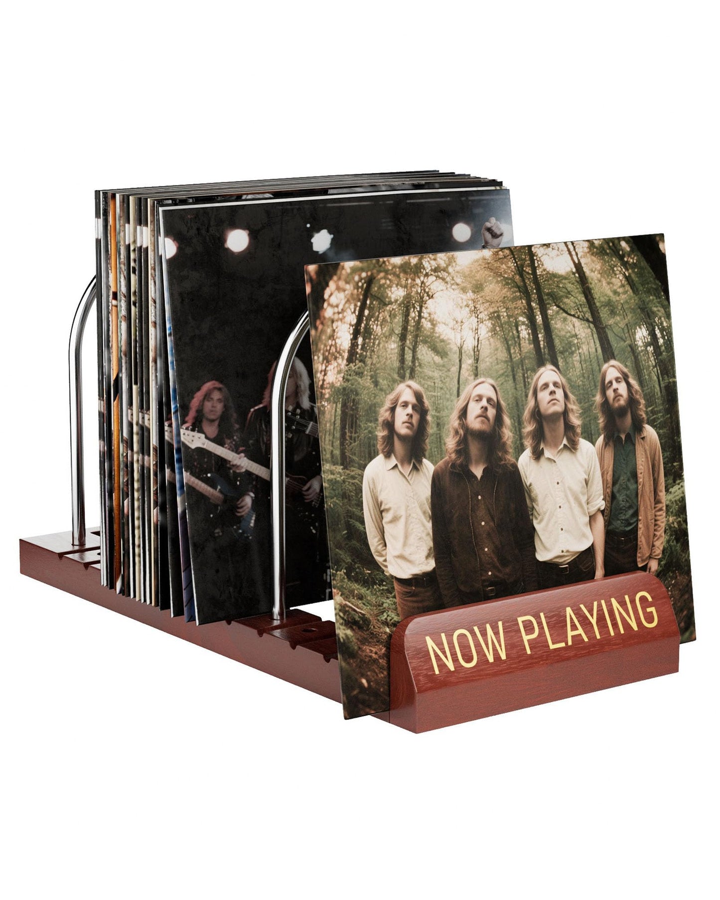 Bulado Now Playing Vinyl Record Holder, Wooden Vinyl Record Storage with Front Display Groove, Album Storage Stand Organizer for 50 LPs