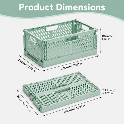 PIANKEKE 2 Pcs Collapsible Storage Box Green, Plastic Stackable Folding Storage Crates with Handles