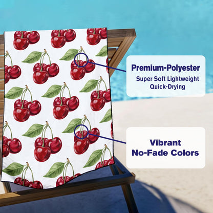 Violetpos Cherry Print Beach Towel, Extra Large 180x90 cm 250GSM Microfibre, Sand Free Quick Dry
