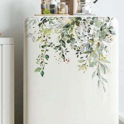 Green Plant Leaves Flowers Toilet Seat Lid Stickers Self-Adhesive Bathroom Wall Stickers Green Leaf Floral DIY Removable Waterproof Sticker for