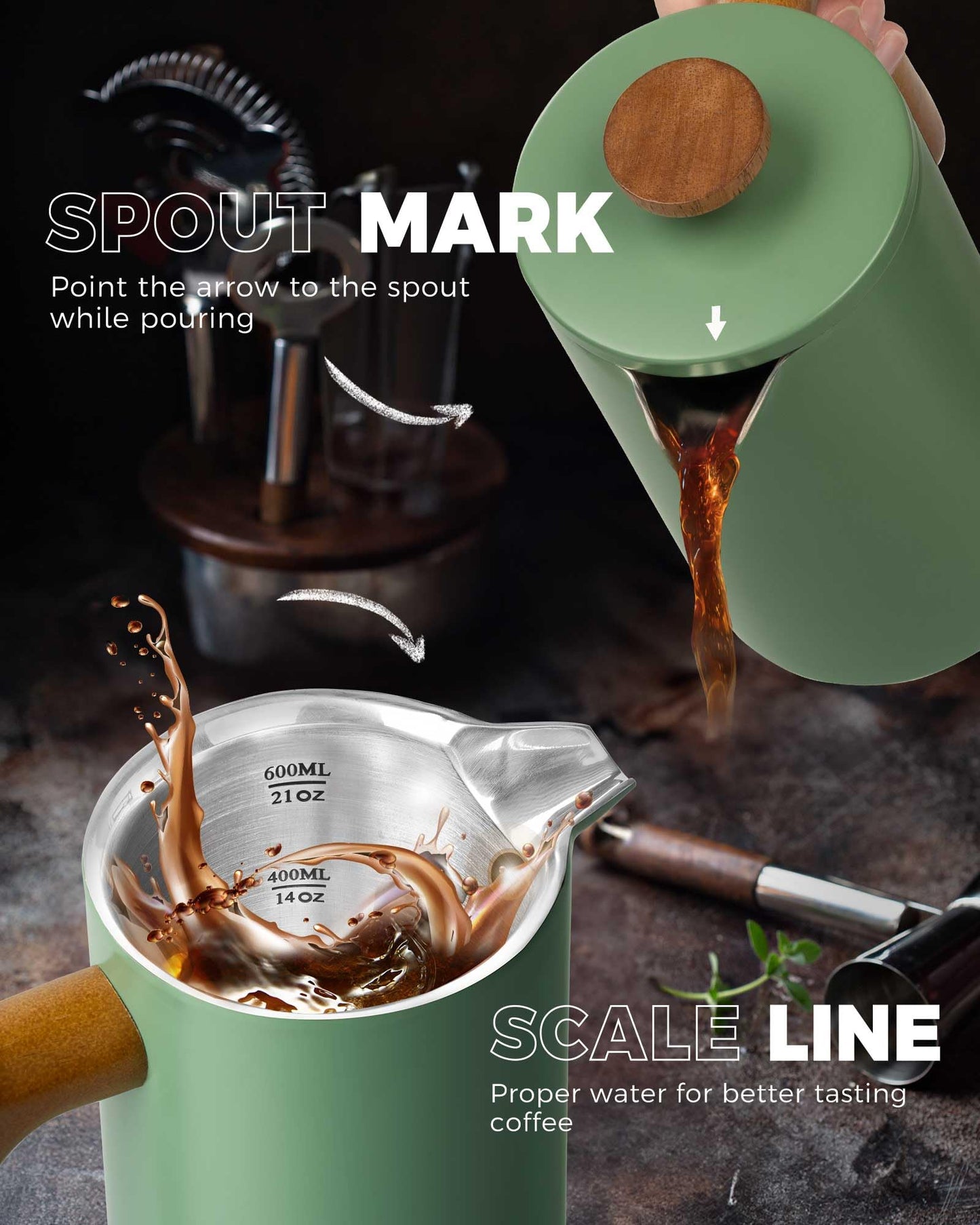 POLIVIAR Cafetiere 4 Cup, French Press Coffee Maker with Wood Handle, Double Walled Insulated Cafetiere &1 Extra Filter, Insulated 600ml French Press