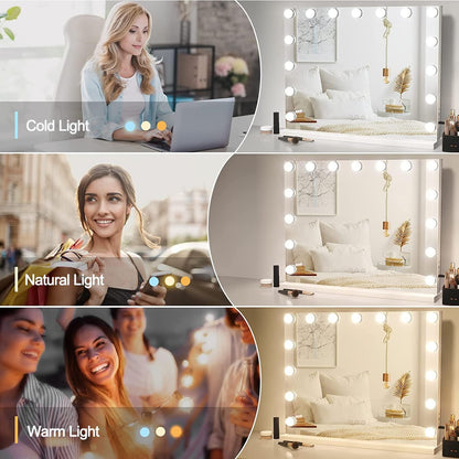 YOURLITE Hollywood Vanity Mirror with Lights, 5845cm Lighted Makeup Mirror with 15 Dimmable Led Bulbs, 3 Lighting Modes, Touch Screen Control,
