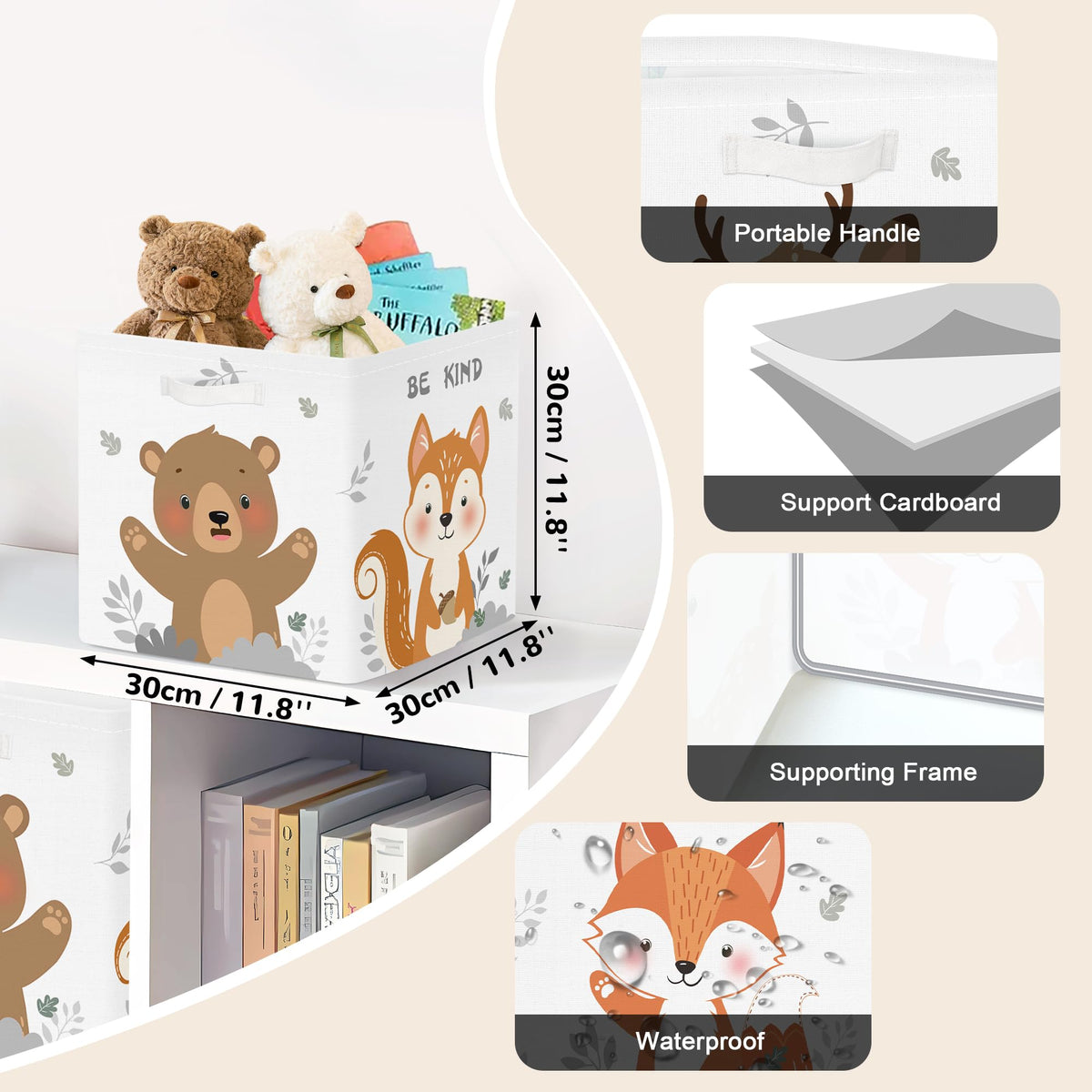 Clastyle 3 pcs Cute Animals Cube Storage Boxes for Shelves Kallax Boxes