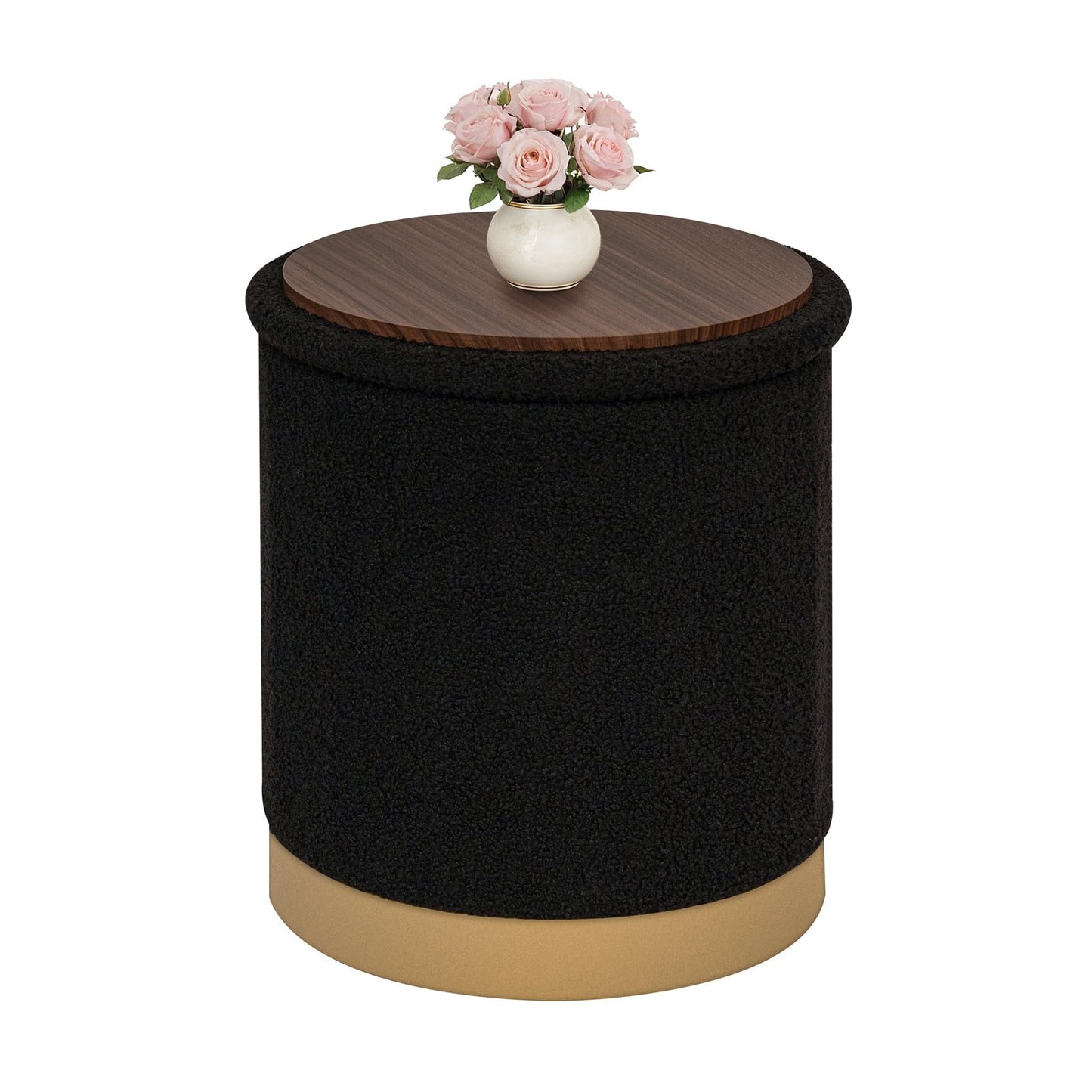 Bonlife Round Ottoman with Storage, Folding Footstool with Coffee Table