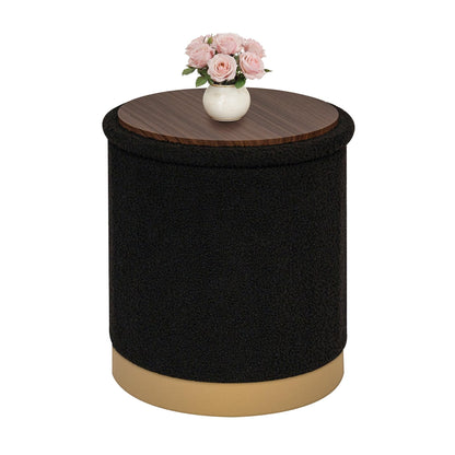 Bonlife Round Ottoman with Storage, Folding Footstool with Coffee Table