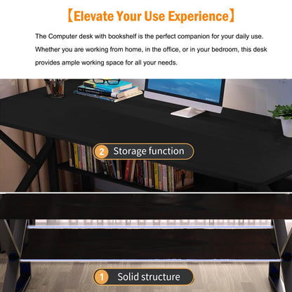 100cm Computer Desk with Bookshelf, Black Willow, Home Office Desk