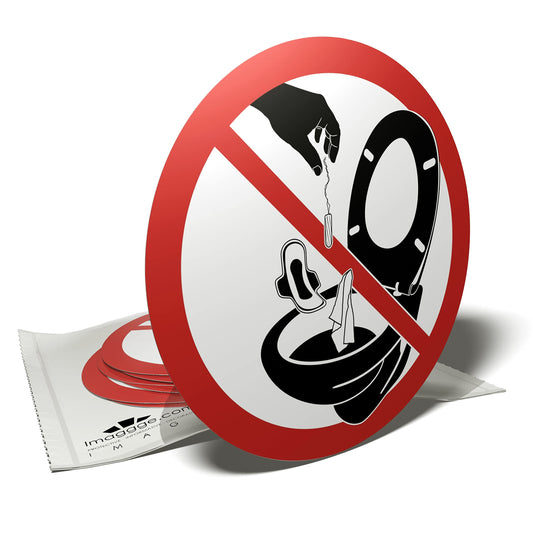 Toilet Bowl Sticker - Do Not Throw Anything In The Toilet - 6 Round Stickers - 9.5cm