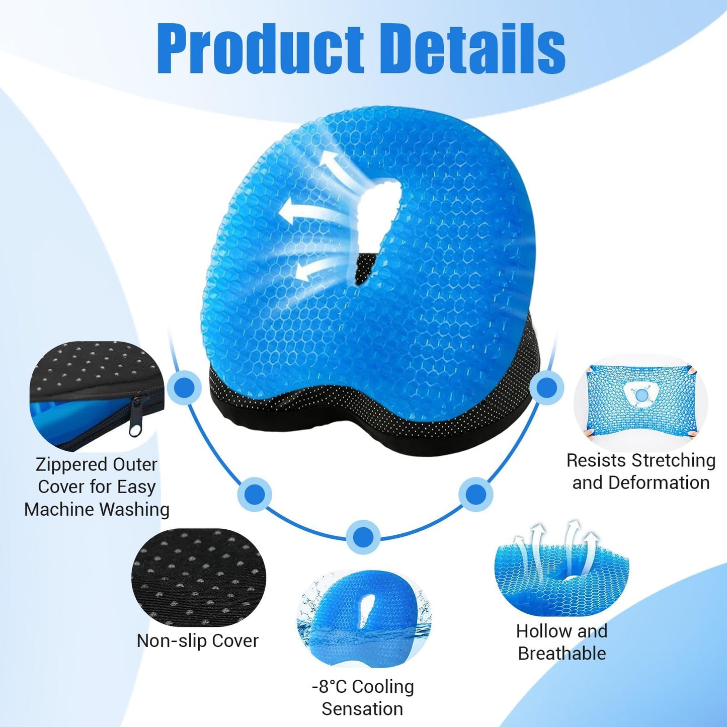 zxevg Honeycomb Gel Seat Cushion Non-Slip Breathable