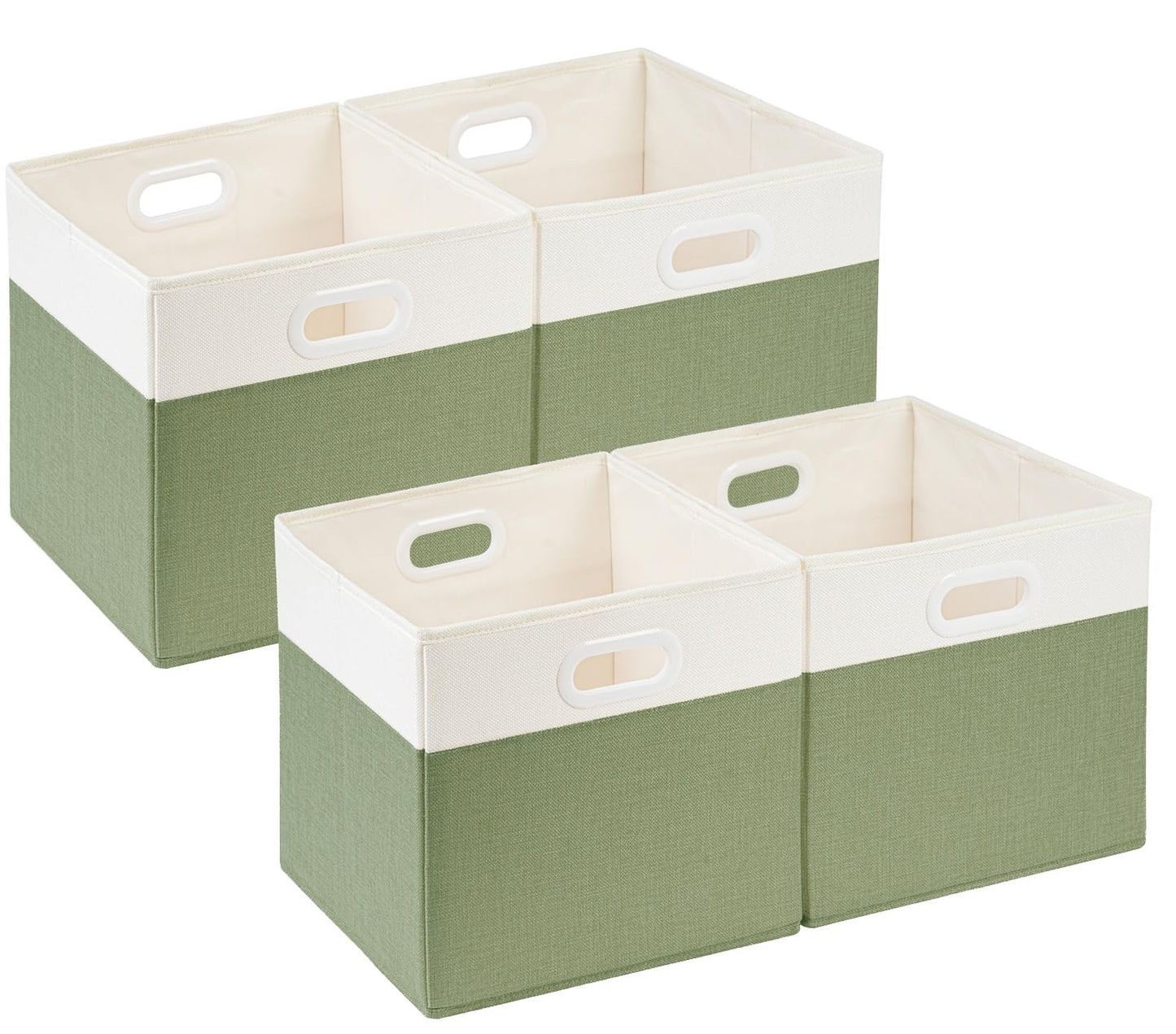 SOCOHOME Fabric Cube Storage Boxes,30x30x30cm Foldable Storage Baskets for Shelf Nursery Closet(Green/White, Set of 4)