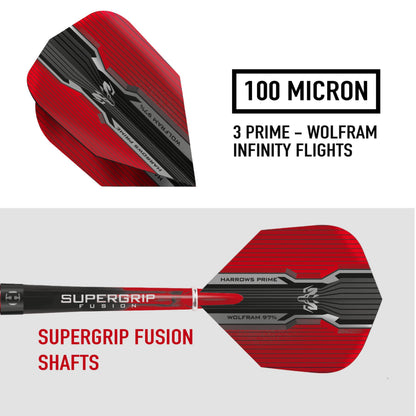 Harrows Wolfram Infinity Steel Tip Tungsten Darts Set 21g, 22g, 23g & 24g - Includes Supergrip Fusion Shafts & Prime Wolfram Infinity Flights (23)