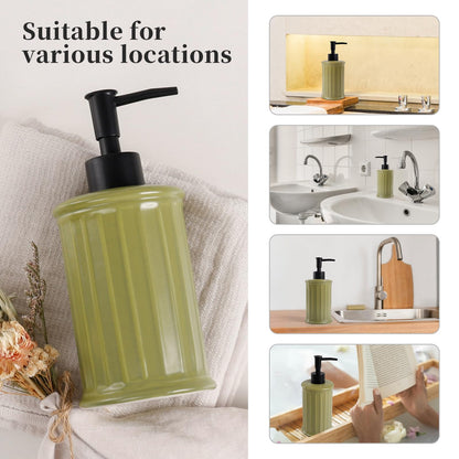 ANTIS'S HOME Ceramic Soap Dispenser Liquid 350ml | Refillable Hand & Dish Soap Bottle for Bathroom Kitchen | Modern Matte Green Countertop Dispenser