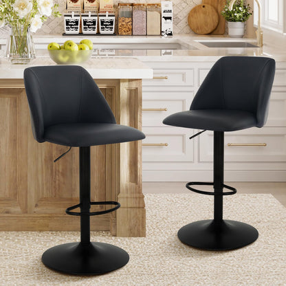 COLAMY Breakfast Bar Stools Set of 2, Modern Swivel Kitchen Stool, Adjustable Upholstered Barstools Counter Height with Square Open Back for Bar