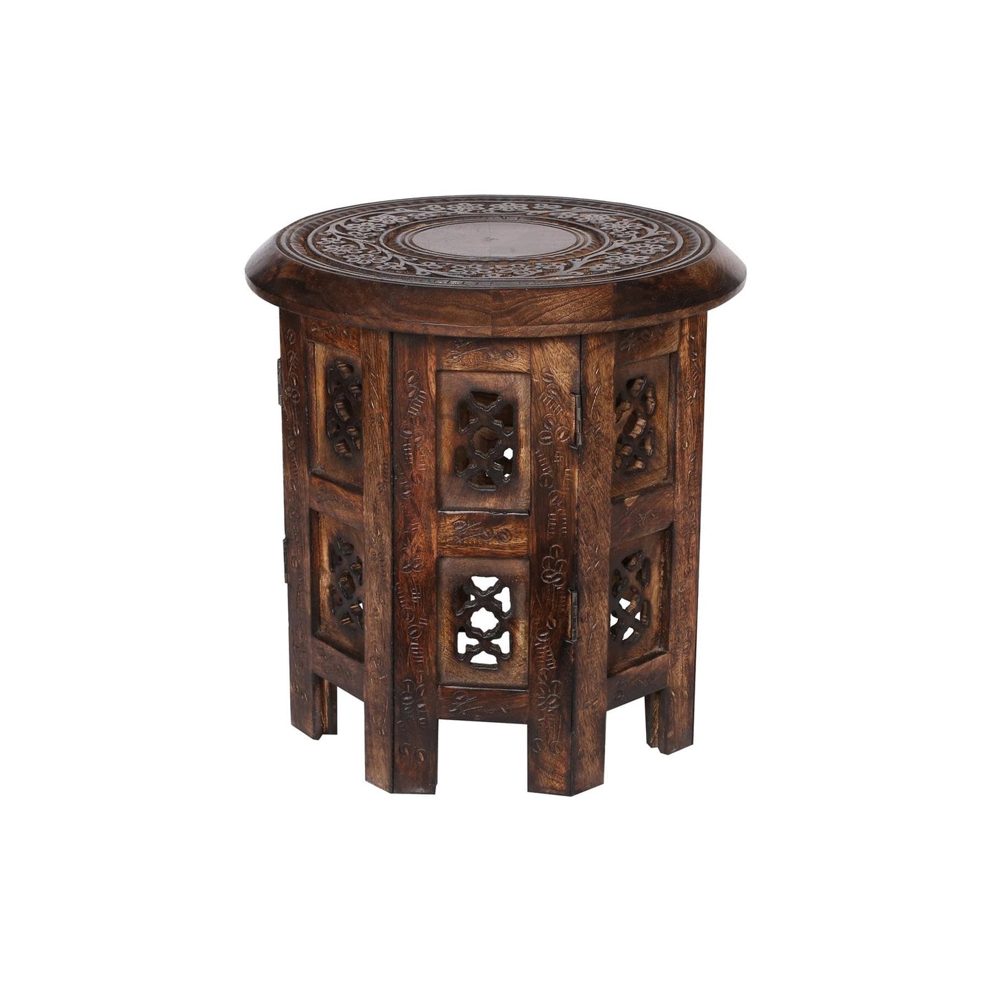 topfurnishing Beautiful Round Hand Carved Indian Shesham Wooden Coffee Table Side Brown Small 12"x12"x12" 30.5cm