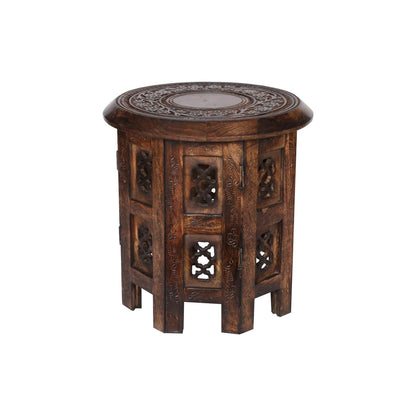 topfurnishing Beautiful Round Hand Carved Indian Shesham Wooden Coffee Table Side Brown Small 12"x12"x12" 30.5cm