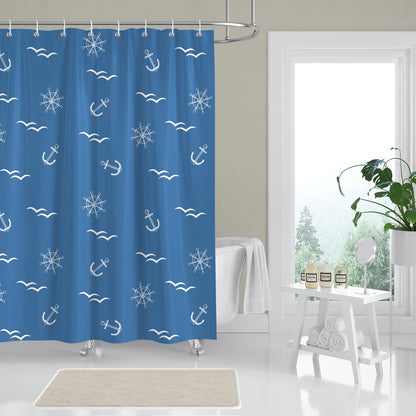 BREASOME Nautical Shower Curtain 180 x 180 cm Ship Wheel and Wild Goose Shower Curtain for Bathroom Decor Mould Proof Waterproof Polyester Fabric