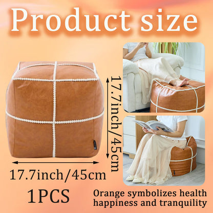 Louis Donne Unstuffed Square Leather Pouf, Supersoft Handmade Ottoman Faux Moroccan Decor, Storage Solution, Footstool, Foot Rest